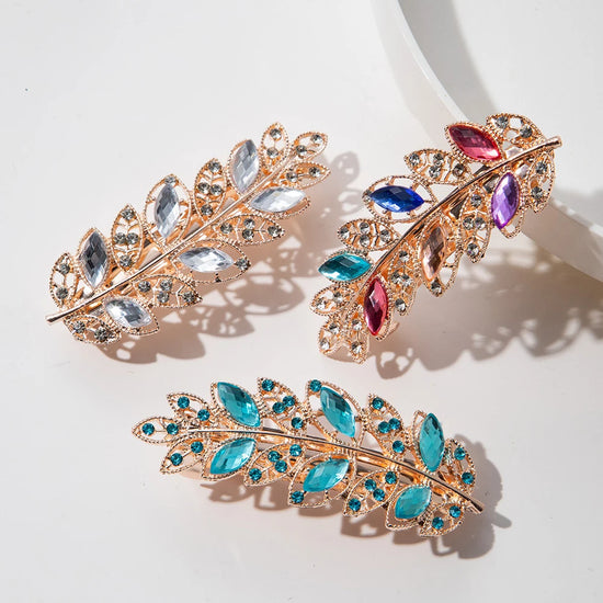 Crystal Leaf Rhinestone Hair Clip