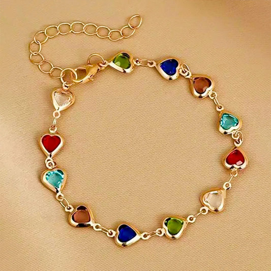 Rainbow Crystal Heart Anklet