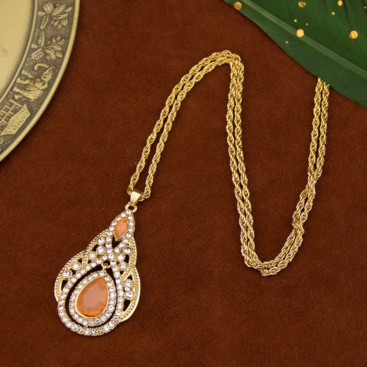 Gold Arabian Crystal Pendant Necklace