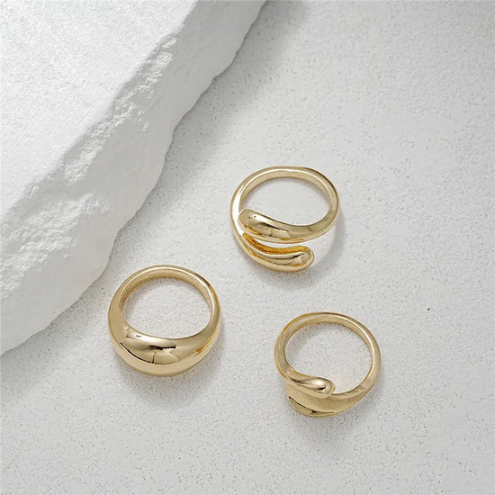 3-Piece Gold Geometric Ring Set