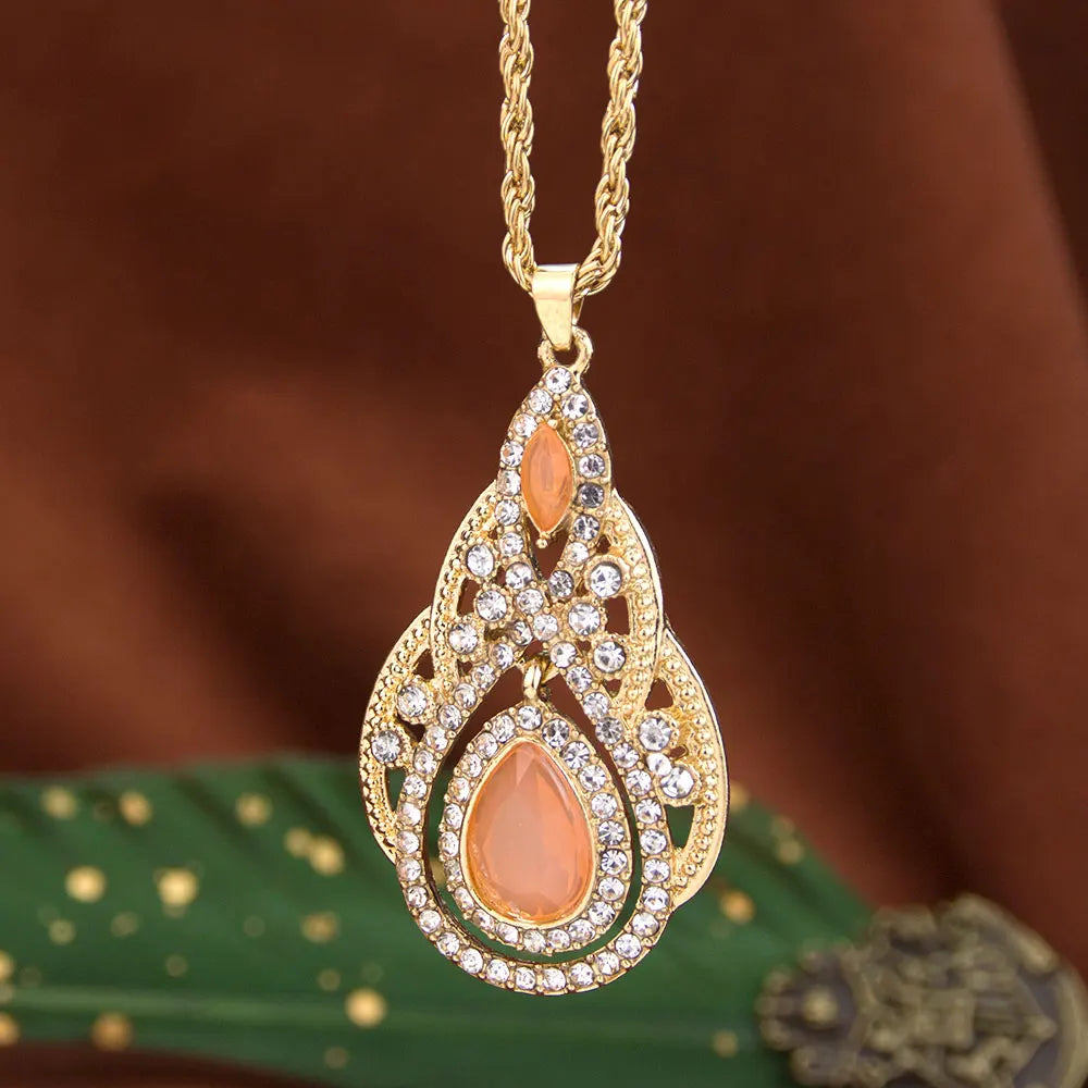 Gold Arabian Crystal Pendant Necklace