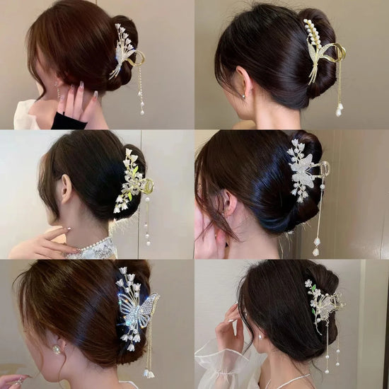 Pearl Flower Tassel Hair Claw