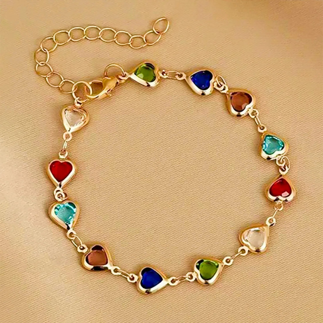 Rainbow Crystal Heart Anklet