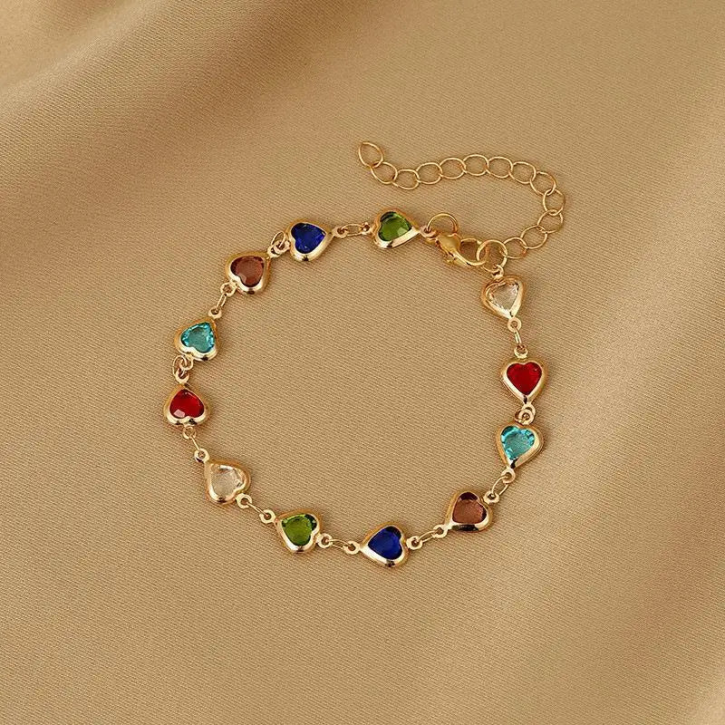 Rainbow Crystal Heart Anklet