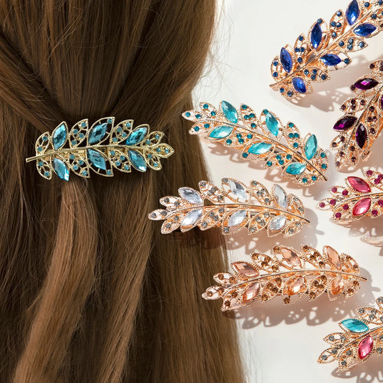 Crystal Leaf Rhinestone Hair Clip