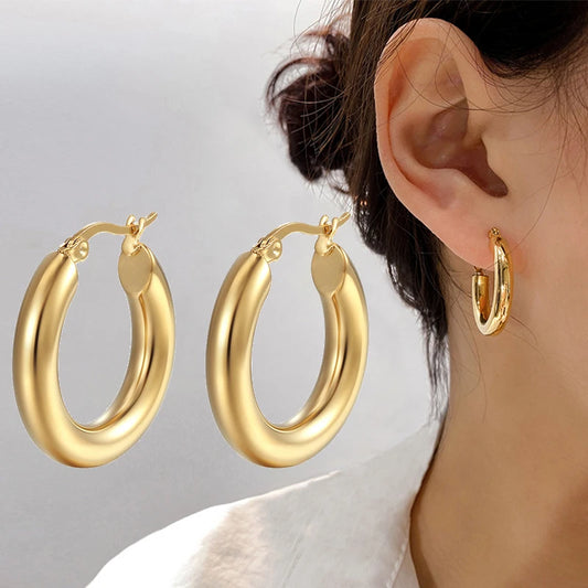 Smooth Round Hoop Huggie Earrings
