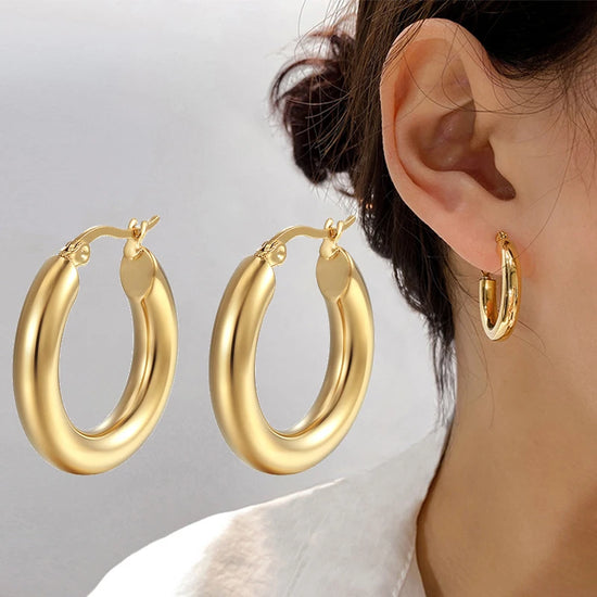 Smooth Round Hoop Huggie Earrings