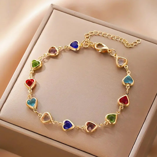Rainbow Crystal Heart Anklet