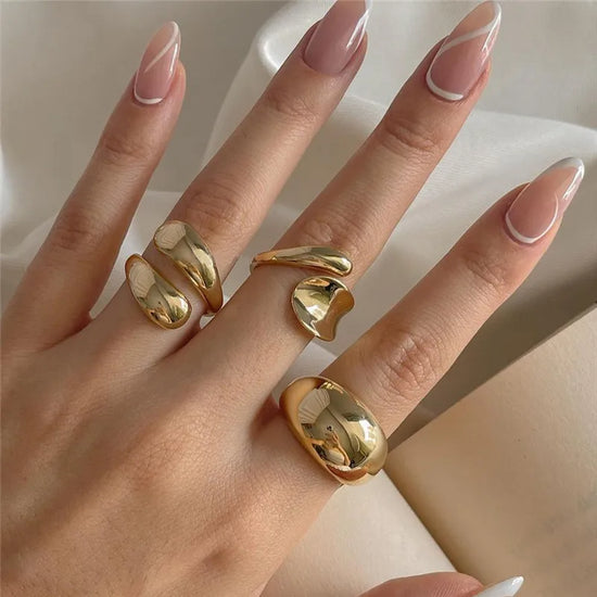 3-Piece Gold Geometric Ring Set
