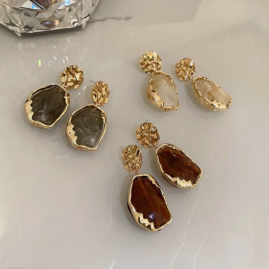 Vintage Gold Zircon Square Stud Earrings