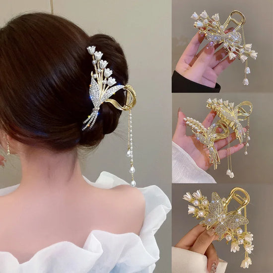 Pearl Flower Tassel Hair Claw