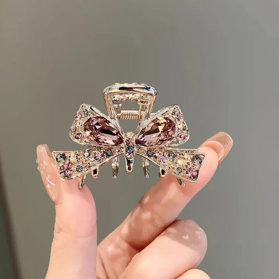 Purple Crystal Rhinestone Bow Hair Clip